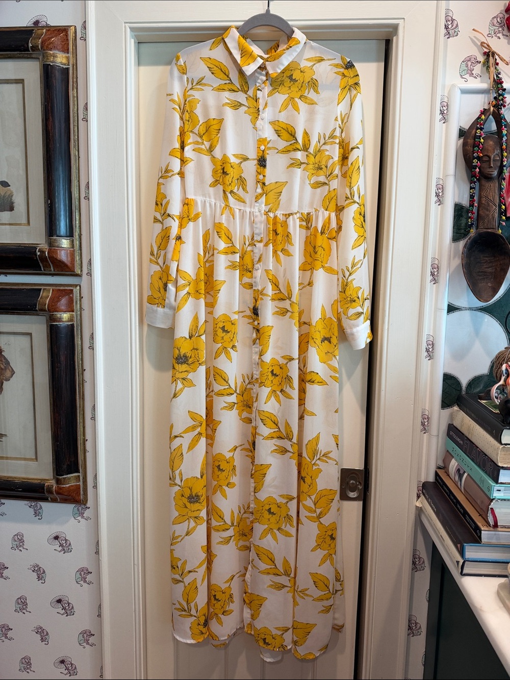 Forever 21 White Maxi Dress with Yellow Floral Print